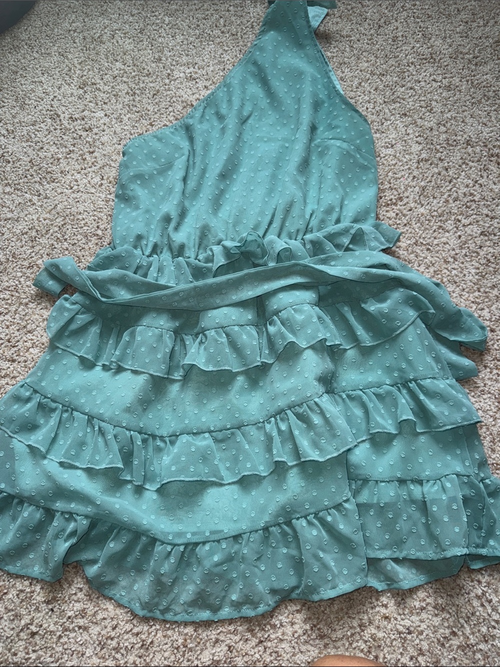 Teal Ruffle Halter Dress - Picture 3 of 3